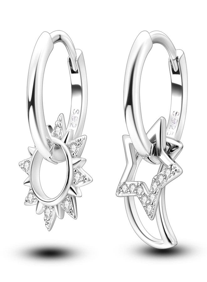 NARMO 925 Sterling Silver Hoop Earrings Star&Moon Hoop Earrings for Women Sun Earrings - Image 1